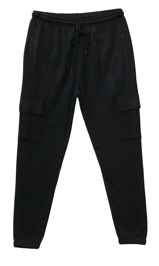 Fleece Black cargo pants on a white background