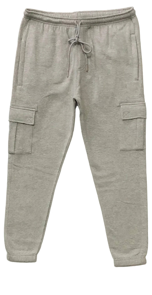 Fleece Gray jogger pants with pockets on a white background
