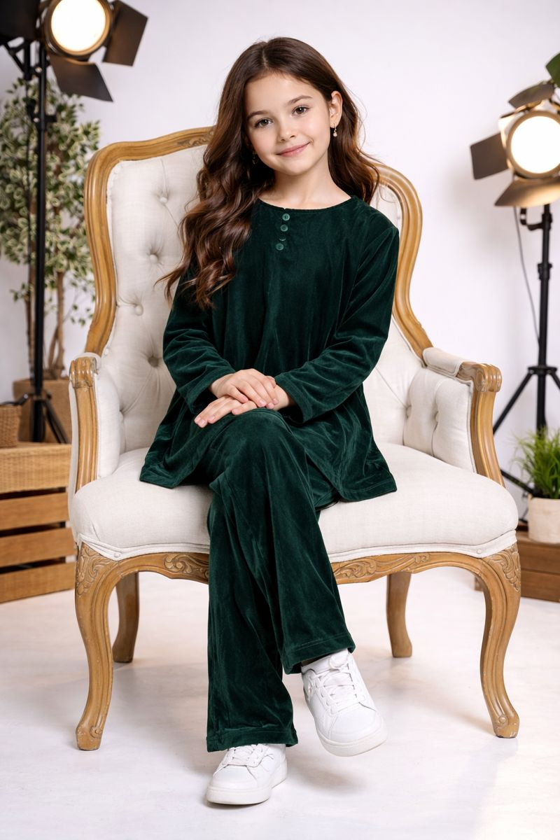 Girls Elegant Velvet Suit | Luxury Winter Wear