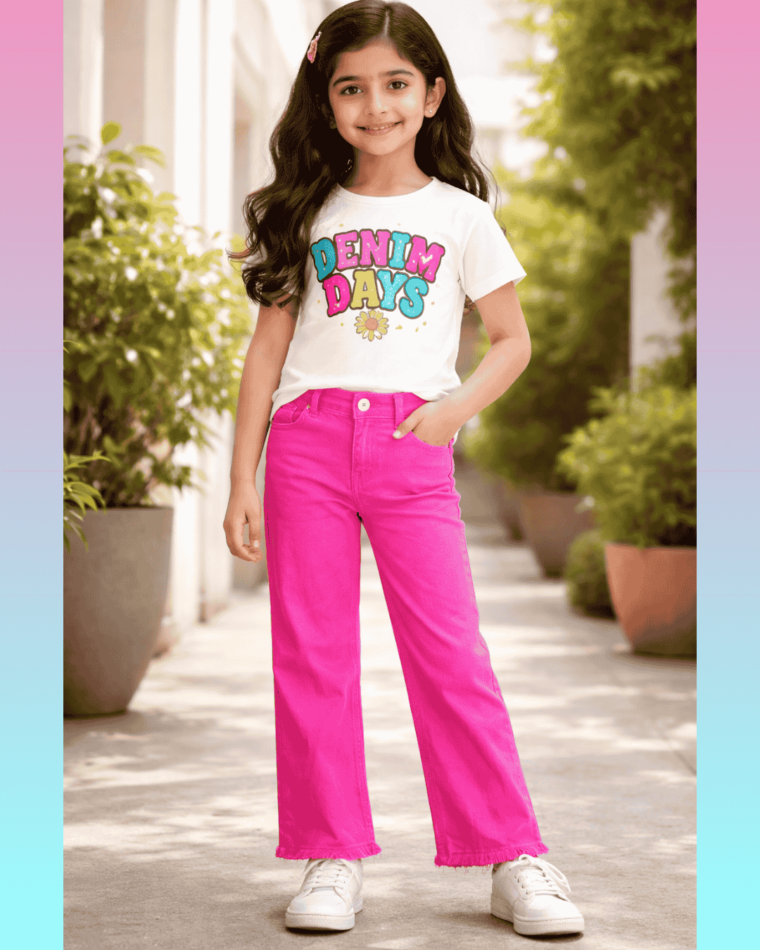 💗Girl’s Shredded Bottom Denim Jeans – Trendy & Comfortable Fit For Summer