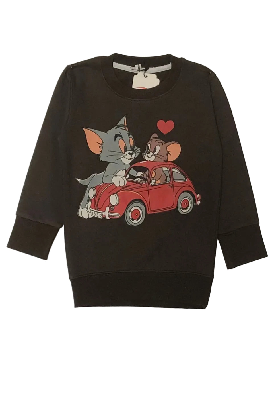 Choco Brown sweatshirt with cartoon characters in a car design on a white background