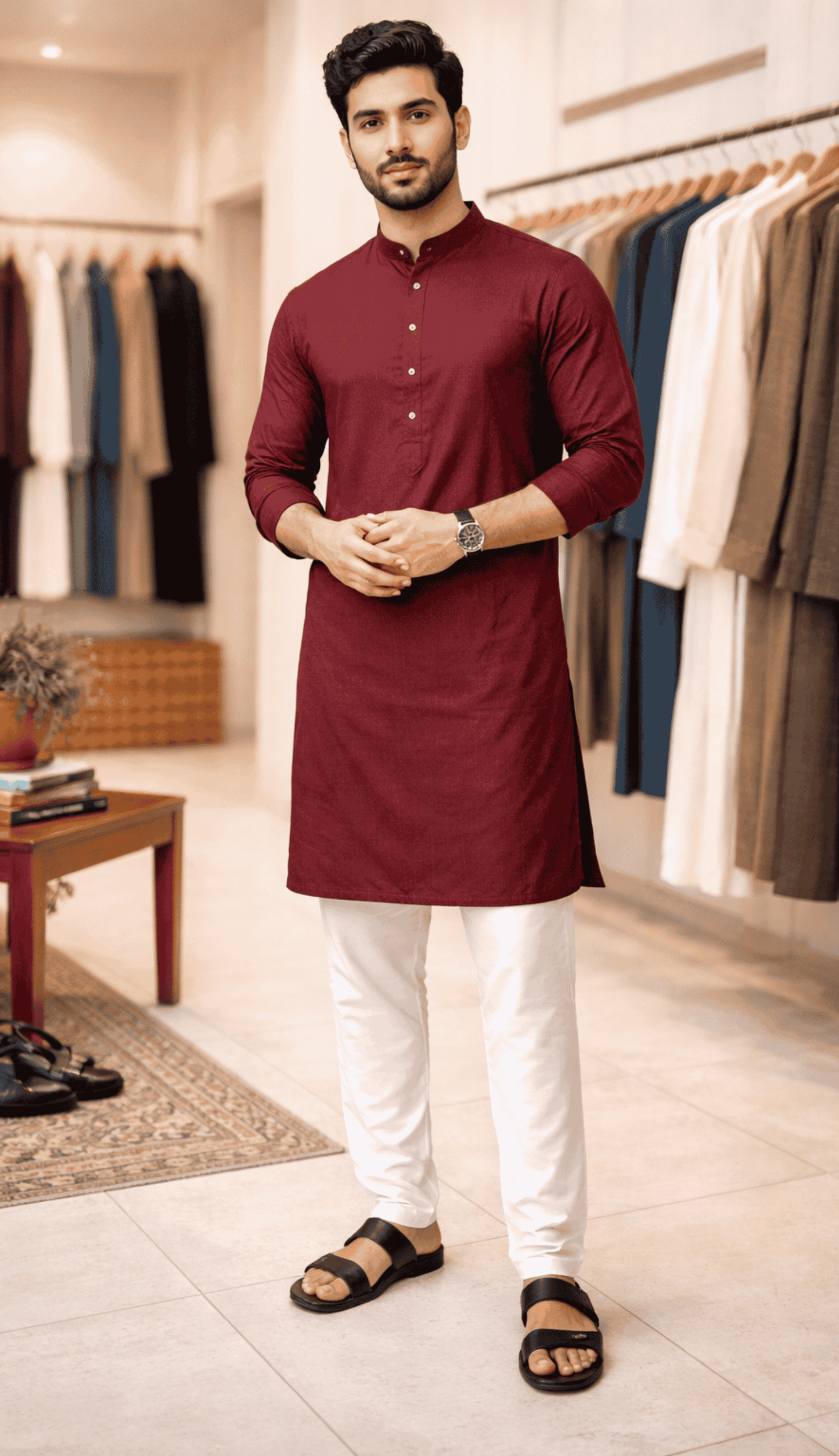 White Cotton Pajama for Men – Drawstring & Side Pockets
