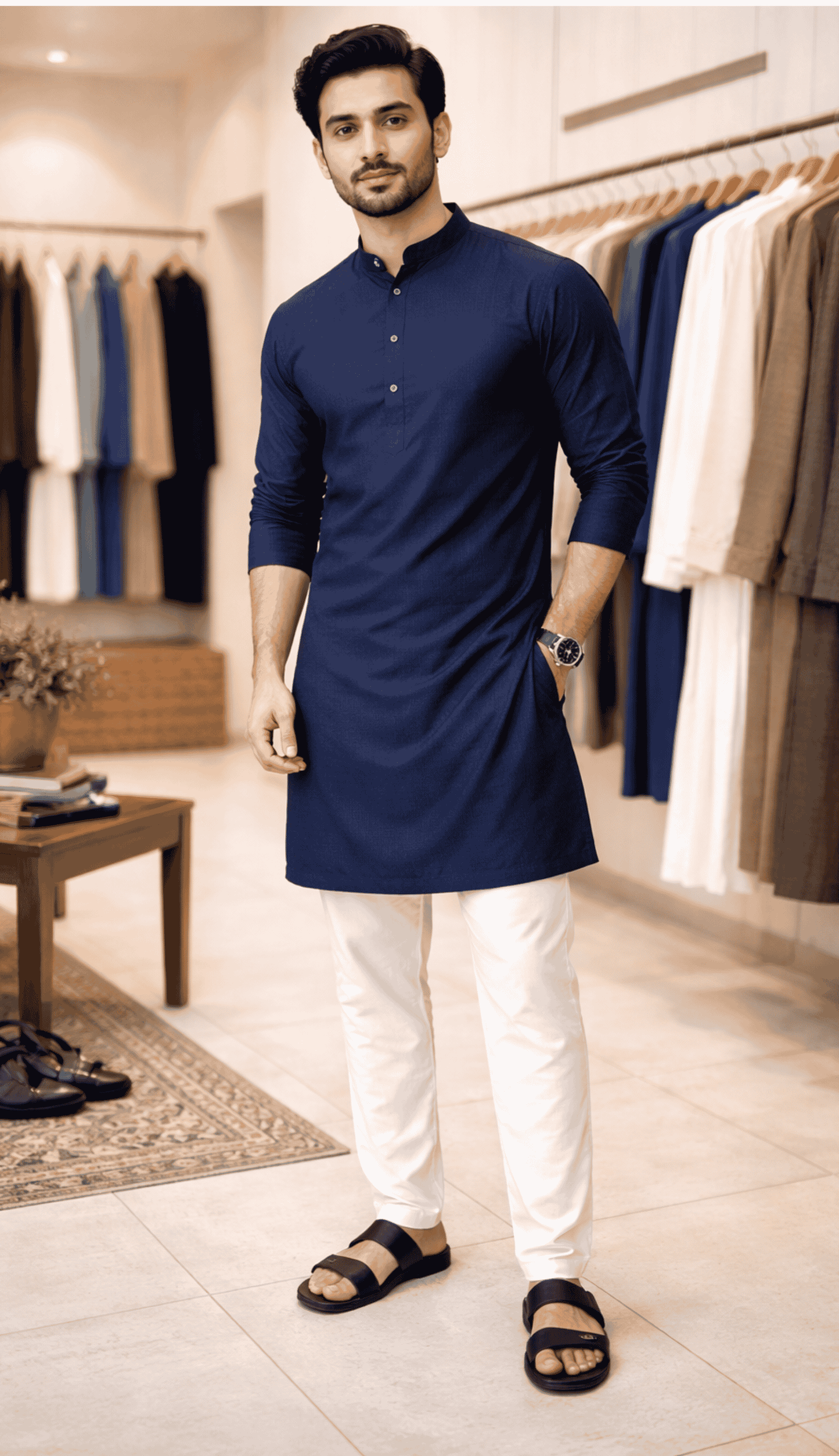 White Cotton Pajama for Men – Drawstring & Side Pockets