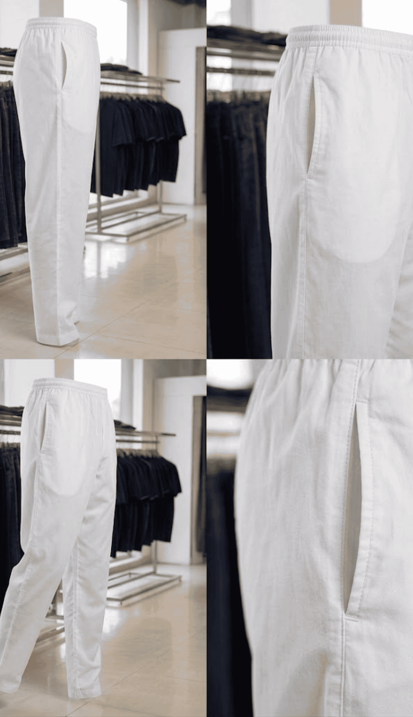 White Cotton Pajama for Men – Drawstring & Side Pockets
