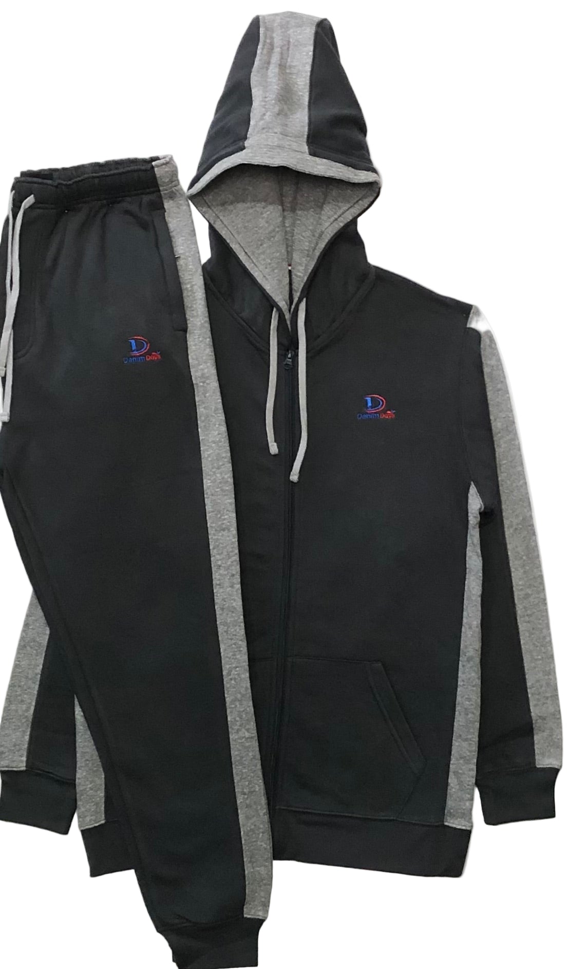 Smoky Charcoal and gray tracksuit with brand logo on a white background